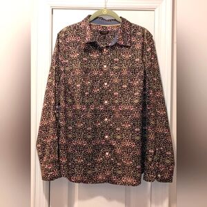 Talbots Floral Hummingbird Print Cotton button up Blouse size 16